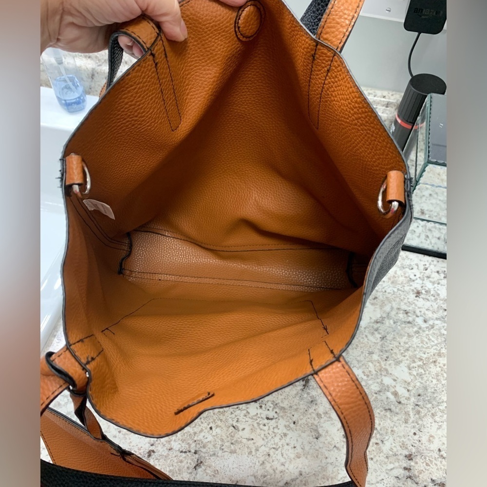 Black and Brown Tote with Attached Mini Bag Faux Leather‎ EUC - Picture 10 of 12
